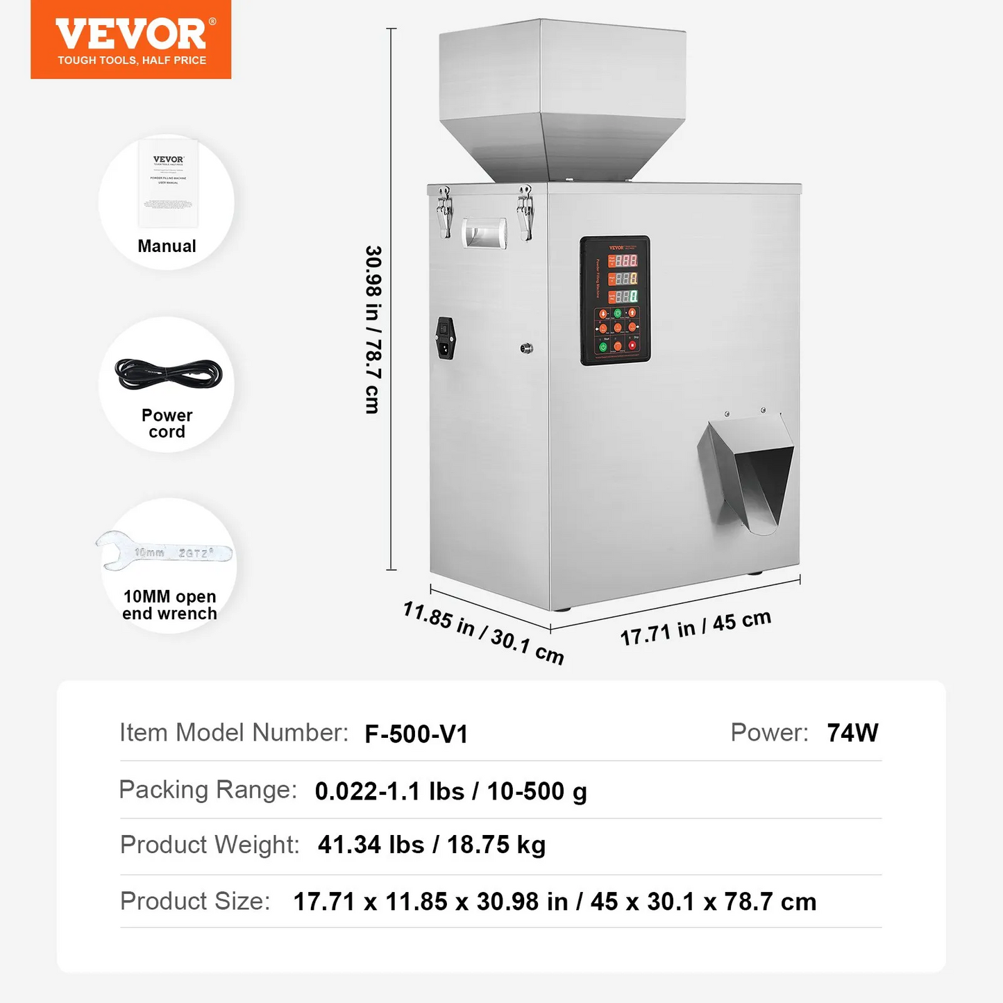 VEVOR Powder Filling Machine, 0.022-1.1lbs/10-500g, Automatic Intelligent Particle Weighing,-$270