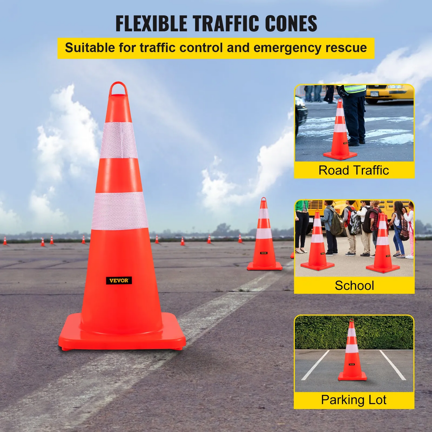 VEVOR Safety Cones Traffic Cones 6 x 28" Orange Reflective Collars Road Cones,-$65