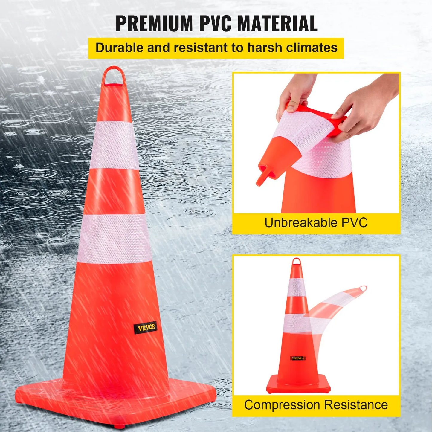 VEVOR Safety Cones Traffic Cones 6 x 28" Orange Reflective Collars Road Cones,-$65