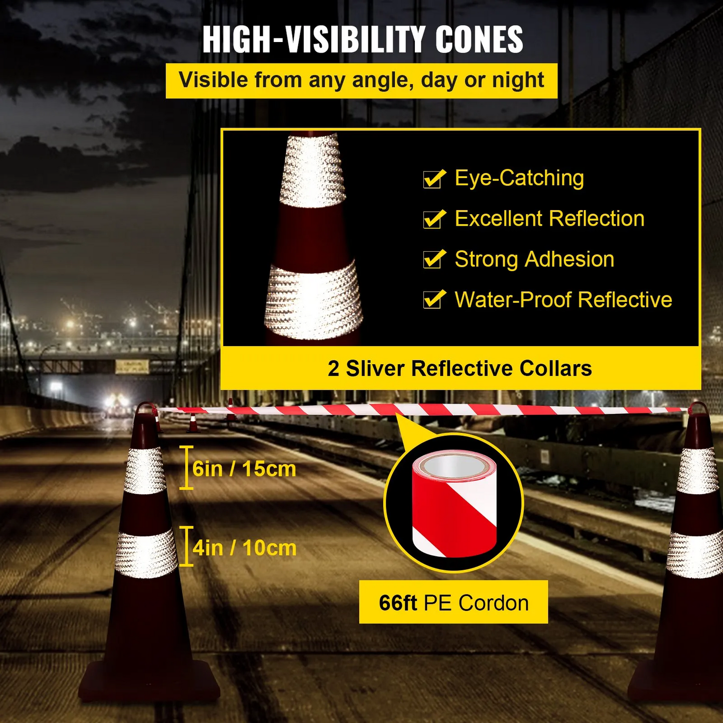 VEVOR Safety Cones Traffic Cones 6 x 28" Orange Reflective Collars Road Cones,-$65