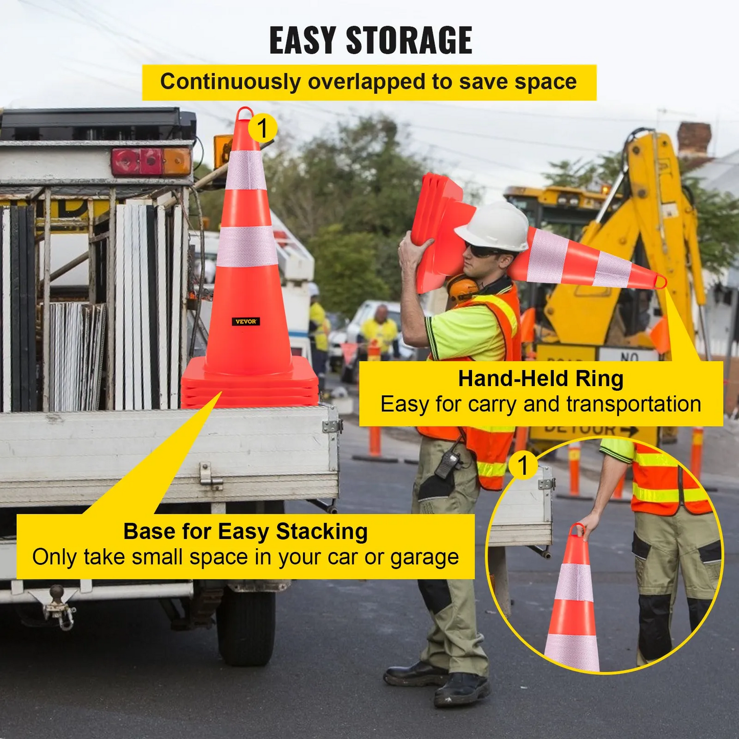 VEVOR Safety Cones Traffic Cones 6 x 28" Orange Reflective Collars Road Cones,-$65