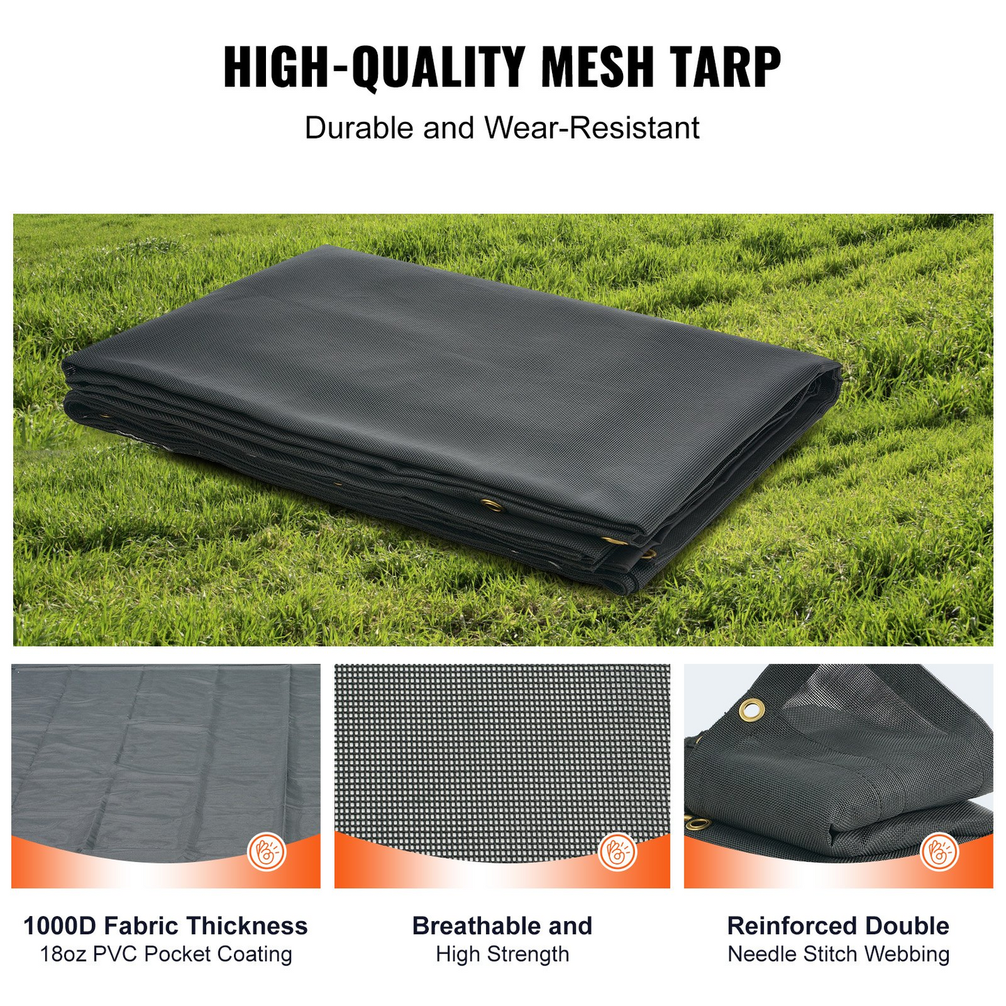 VEVOR Dump Truck Mesh Tarp, 7 x 18 ft, PVC Coated Black Heavy Duty Cover with 5.5" 18oz,-$50