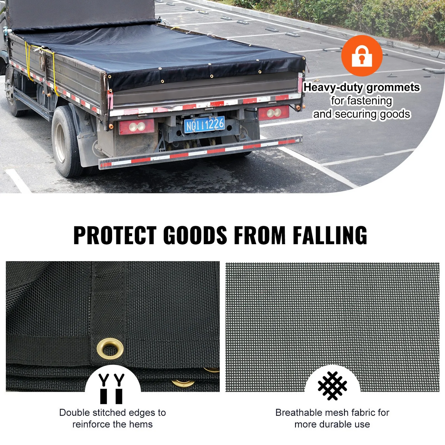 VEVOR Dump Truck Mesh Tarp, 7 x 18 ft, PVC Coated Black Heavy Duty Cover with 5.5" 18oz,-$50