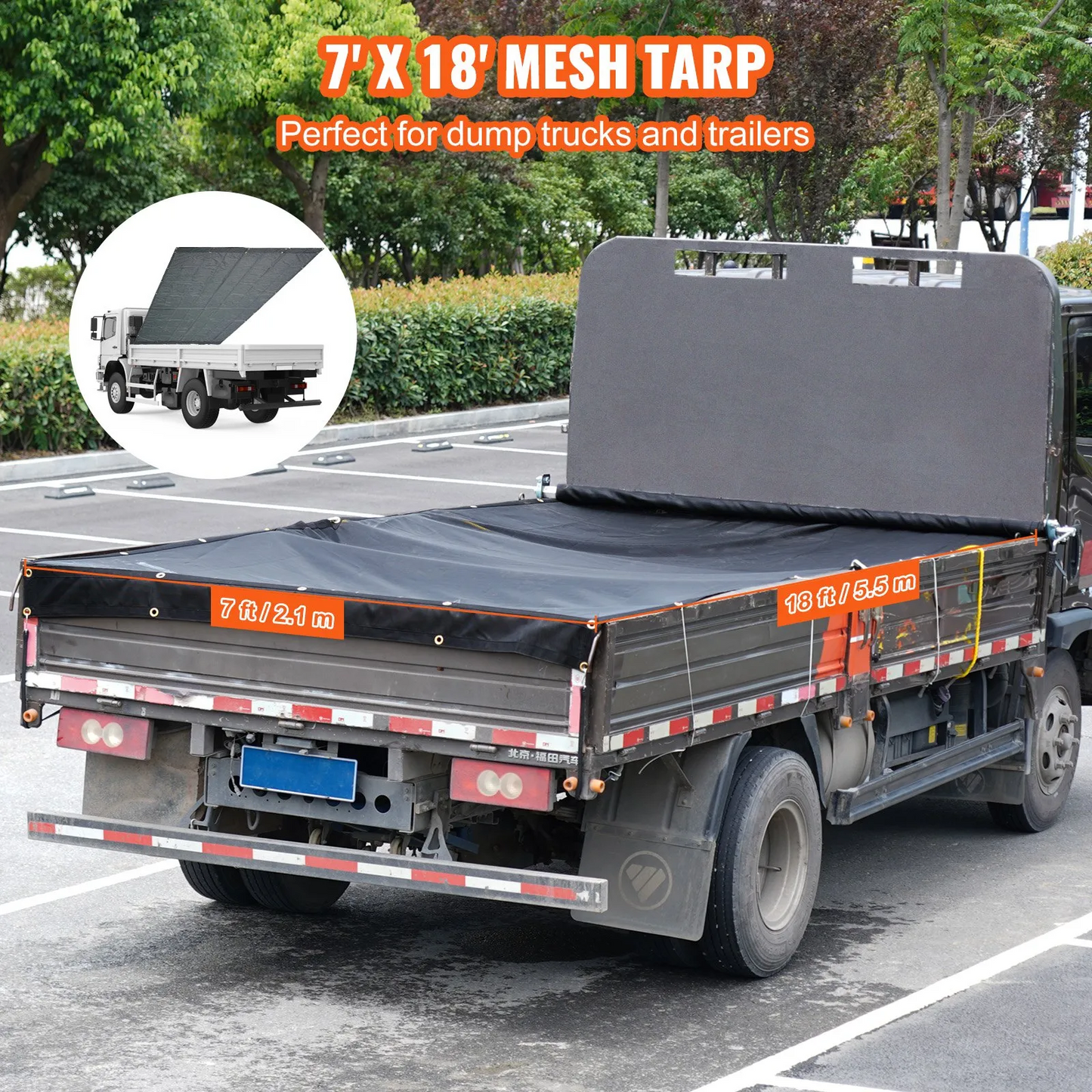 VEVOR Dump Truck Mesh Tarp, 7 x 18 ft, PVC Coated Black Heavy Duty Cover with 5.5" 18oz,-$50