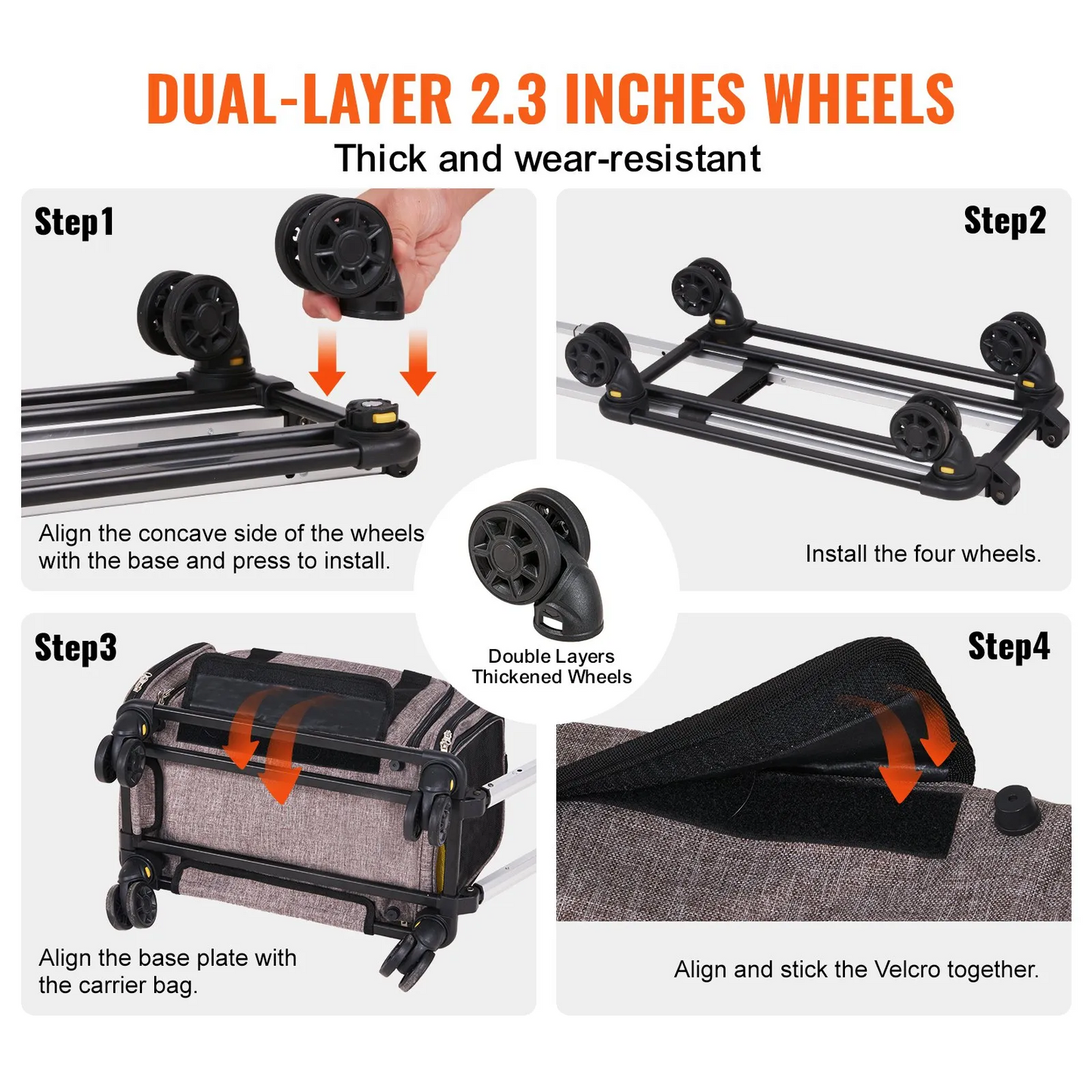 VEVOR Cat Carrier with Wheels, Airline Approved Rolling Pet Carrier with Telescopic Handle