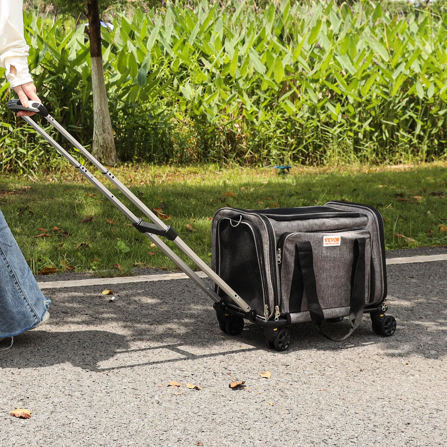 VEVOR Cat Carrier with Wheels, Airline Approved Rolling Pet Carrier with Telescopic Handle
