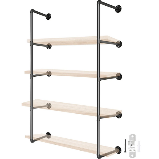 VEVOR Industrial Pipe Shelves 4-Tier Wall Mount Iron Pipe Shelves 2 PCS Pipe Shelving Vintage Black,-$40