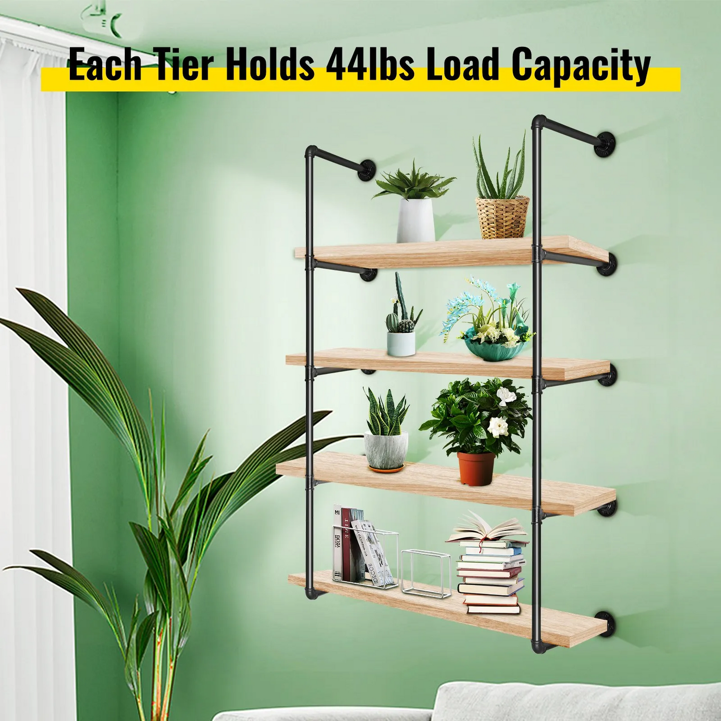 VEVOR Industrial Pipe Shelves 4-Tier Wall Mount Iron Pipe Shelves 2 PCS Pipe Shelving Vintage Black,-$40