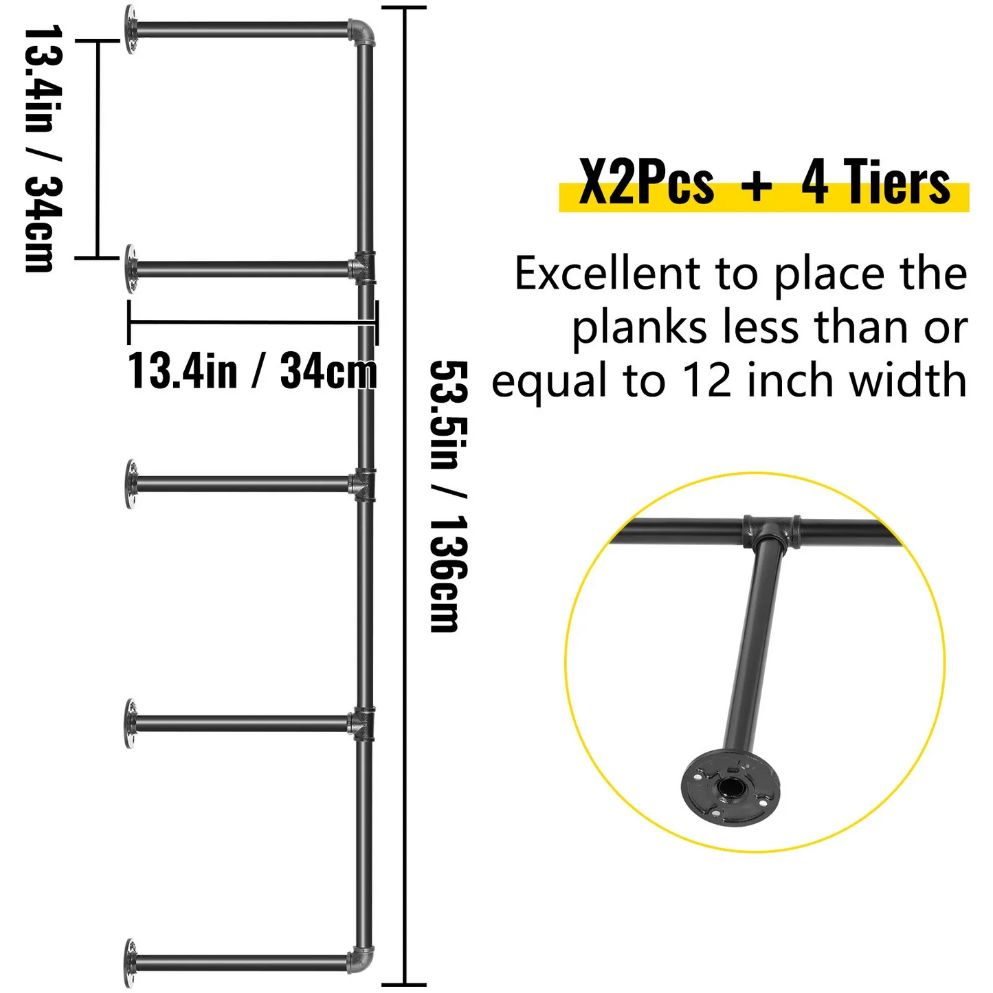 VEVOR Industrial Pipe Shelves 4-Tier Wall Mount Iron Pipe Shelves 2 PCS Pipe Shelving Vintage Black,-$40