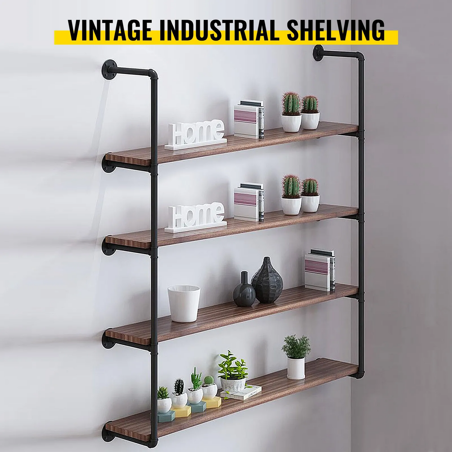 VEVOR Industrial Pipe Shelves 4-Tier Wall Mount Iron Pipe Shelves 2 PCS Pipe Shelving Vintage Black,-$40