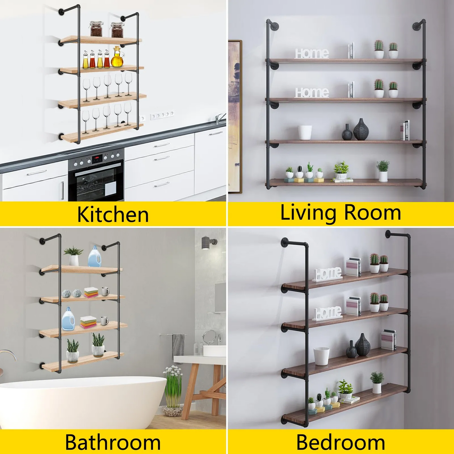 VEVOR Industrial Pipe Shelves 4-Tier Wall Mount Iron Pipe Shelves 2 PCS Pipe Shelving Vintage Black,-$40