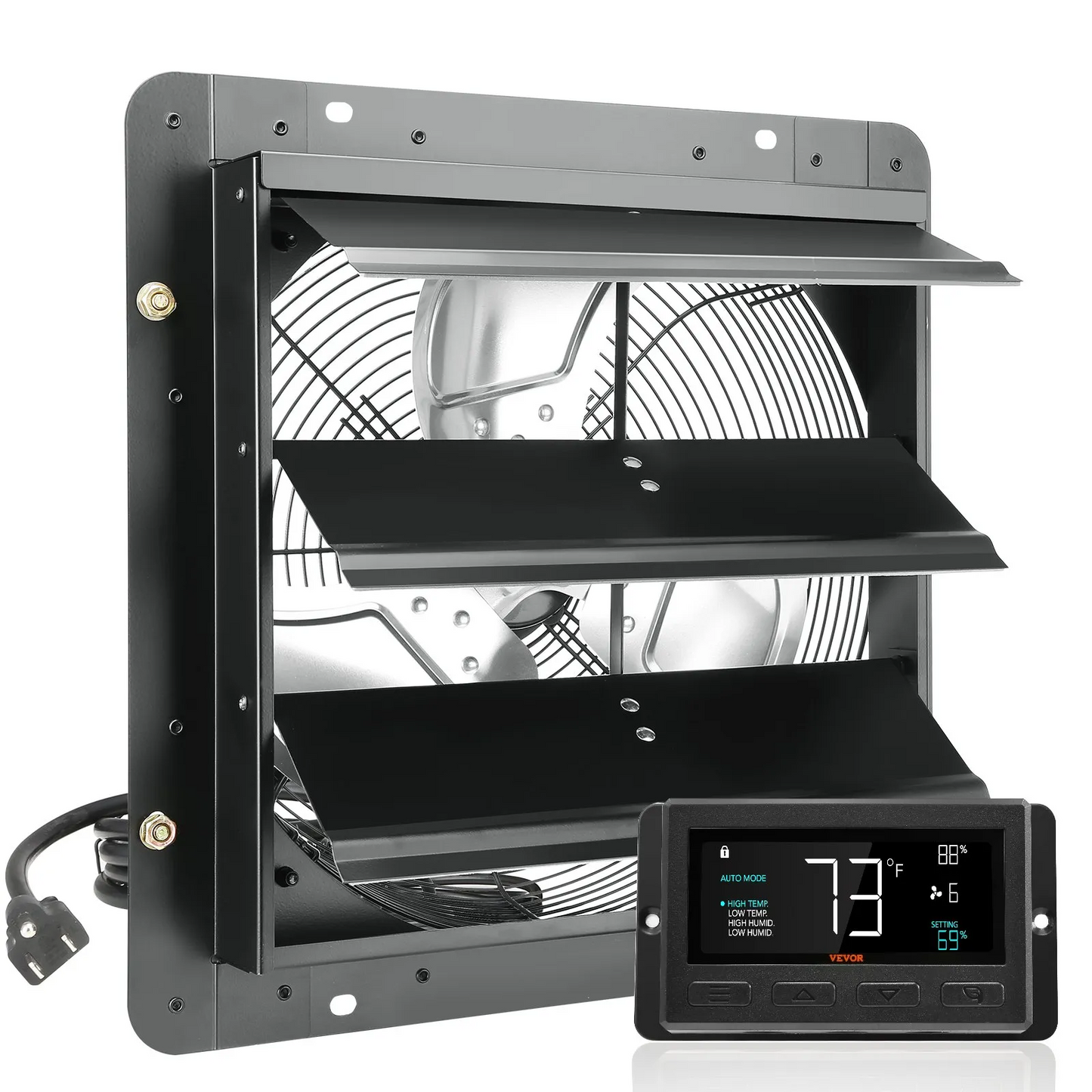 VEVOR Shutter Exhaust Fan, 14'' with Temperature Humidity Controller, EC-motor, 1513 CFM, 10-Speed,-$100
