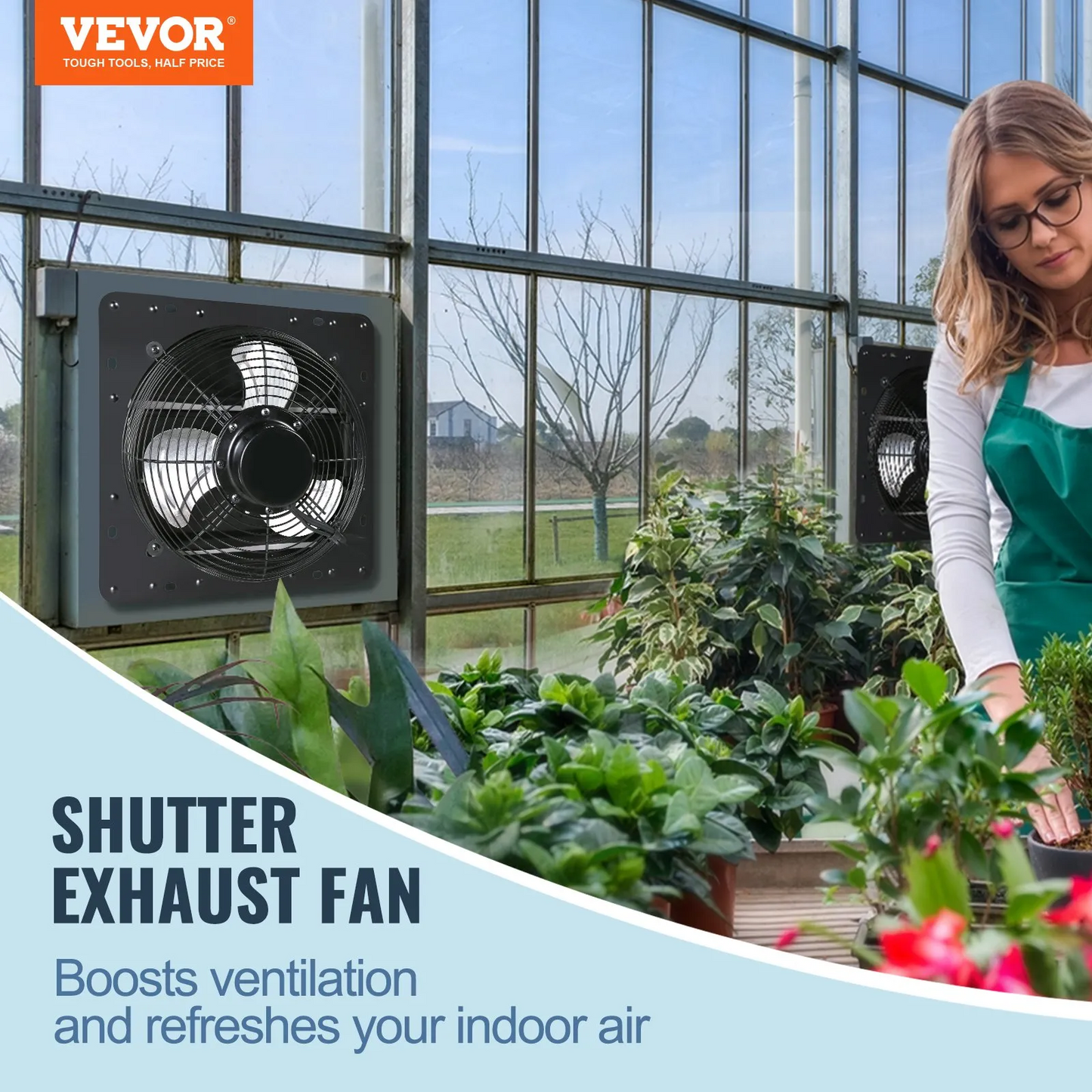 VEVOR Shutter Exhaust Fan, 14'' with Temperature Humidity Controller, EC-motor, 1513 CFM, 10-Speed,-$100