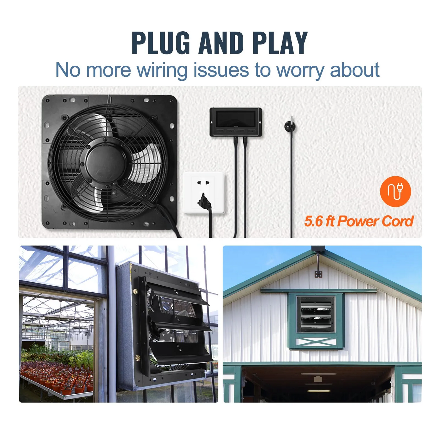 VEVOR Shutter Exhaust Fan, 14'' with Temperature Humidity Controller, EC-motor, 1513 CFM, 10-Speed,-$100