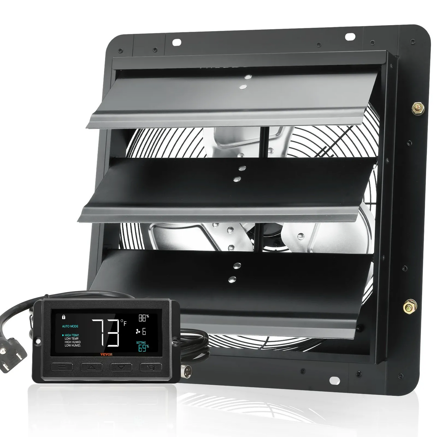 VEVOR Shutter Exhaust Fan, 14'' with Temperature Humidity Controller, EC-motor, 1513 CFM, 10-Speed,-$100