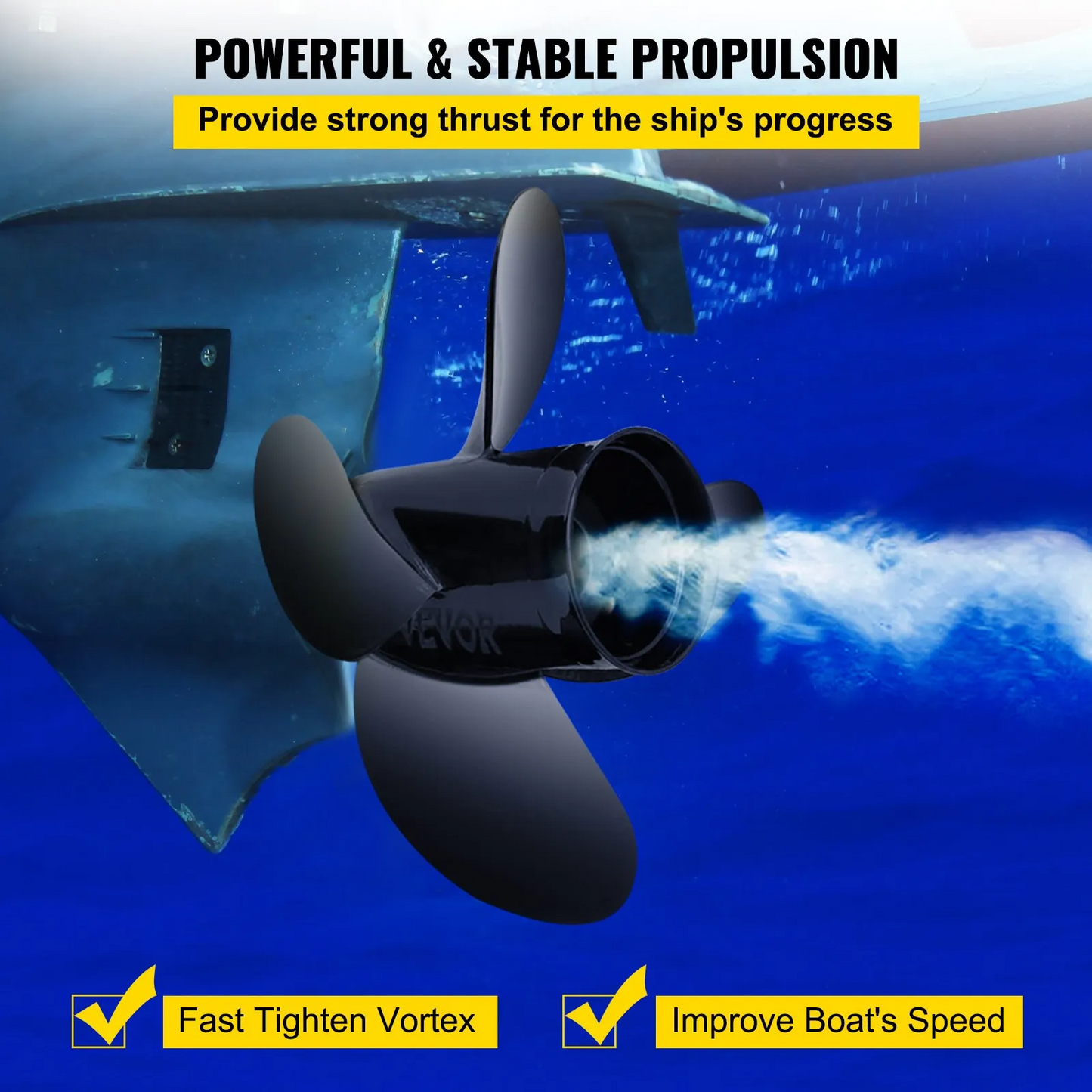 VEVOR Outboard Propeller, Replace for OEM 48-8M0084494, 4-Blade 14 1/2 x 17 Boat Propeller,-$60