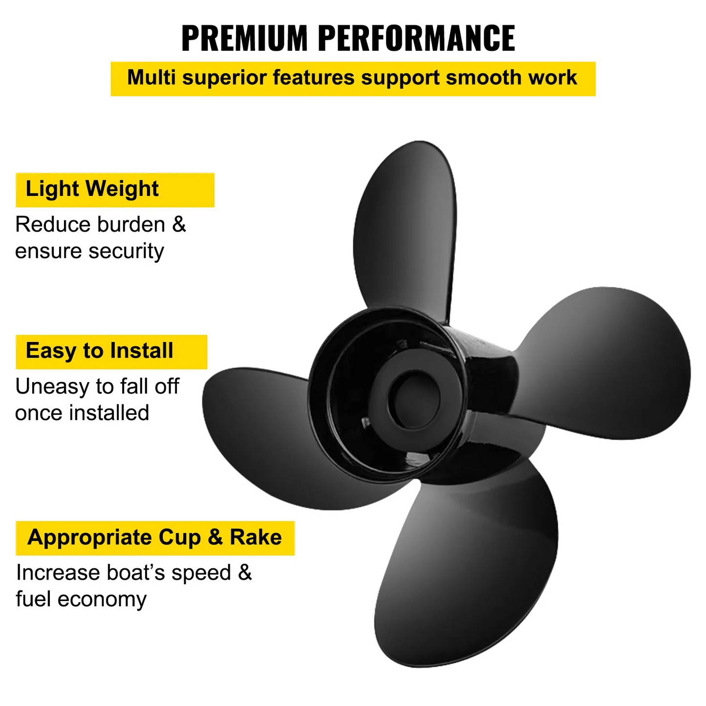 VEVOR Outboard Propeller, Replace for OEM 48-8M0084494, 4-Blade 14 1/2 x 17 Boat Propeller,-$60