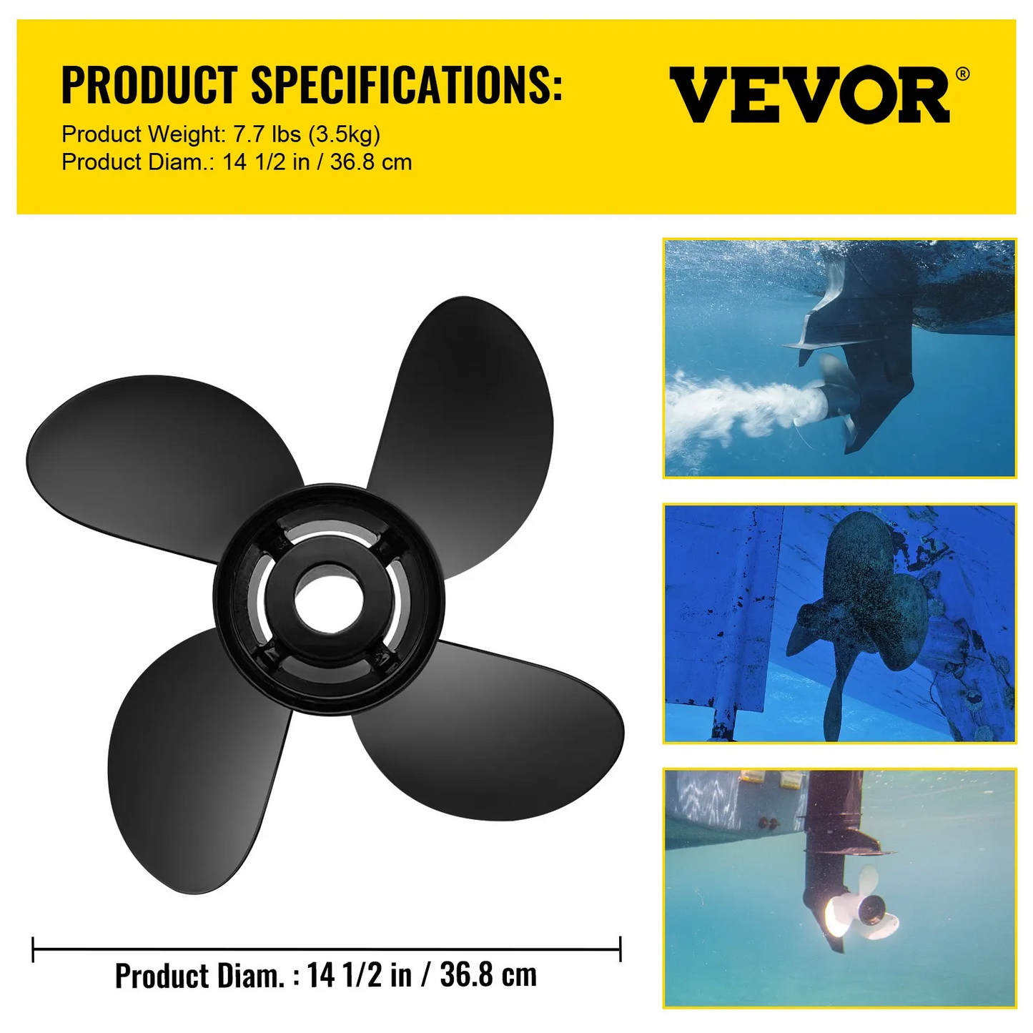 VEVOR Outboard Propeller, Replace for OEM 48-8M0084494, 4-Blade 14 1/2 x 17 Boat Propeller,-$60