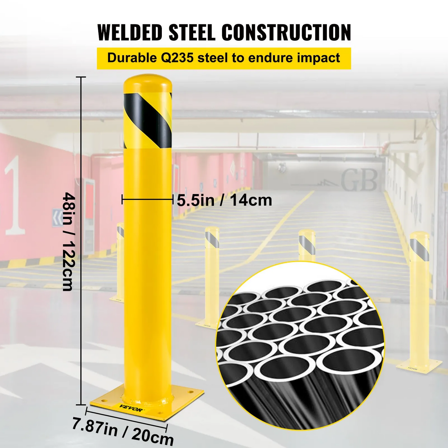 VEVOR Safety Bollard, 48 Inch Height Bollard Post, 5.5 Inch Diameter Steel Pipe Safety Bollard Post,-$80