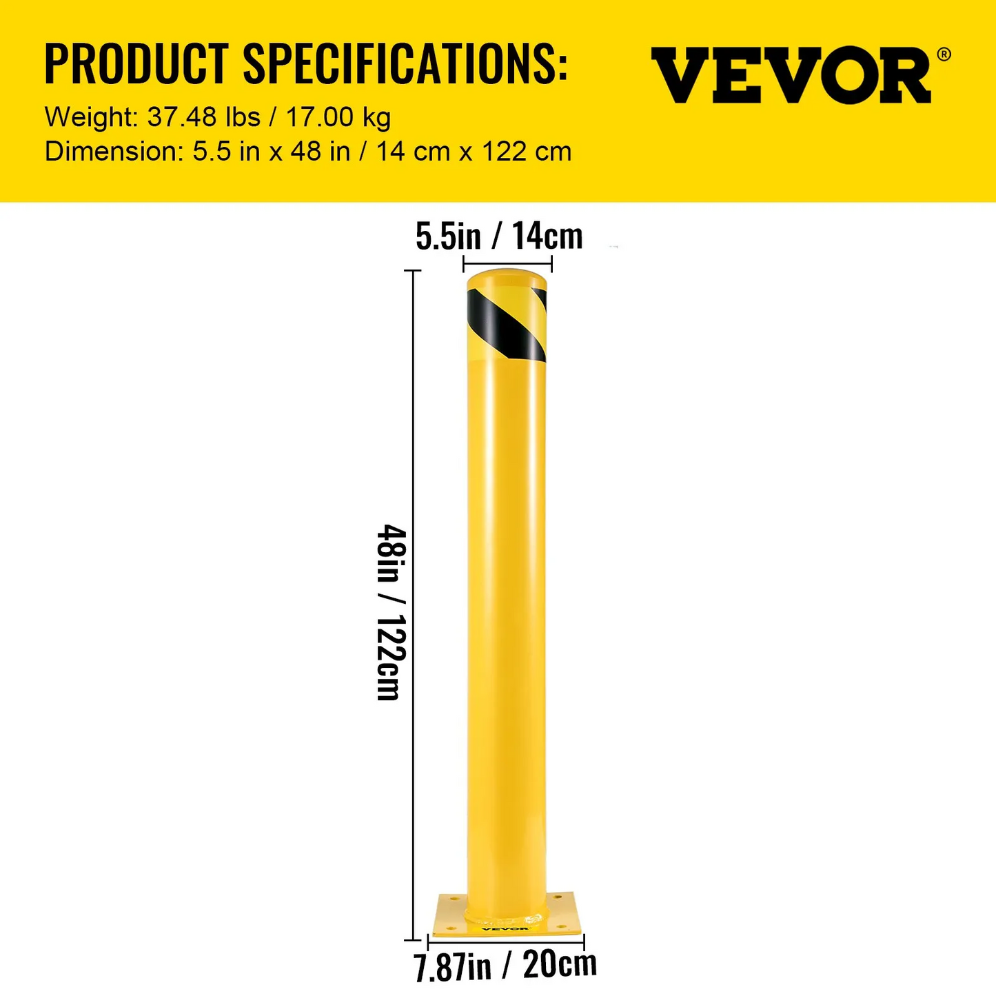 VEVOR Safety Bollard, 48 Inch Height Bollard Post, 5.5 Inch Diameter Steel Pipe Safety Bollard Post,-$80