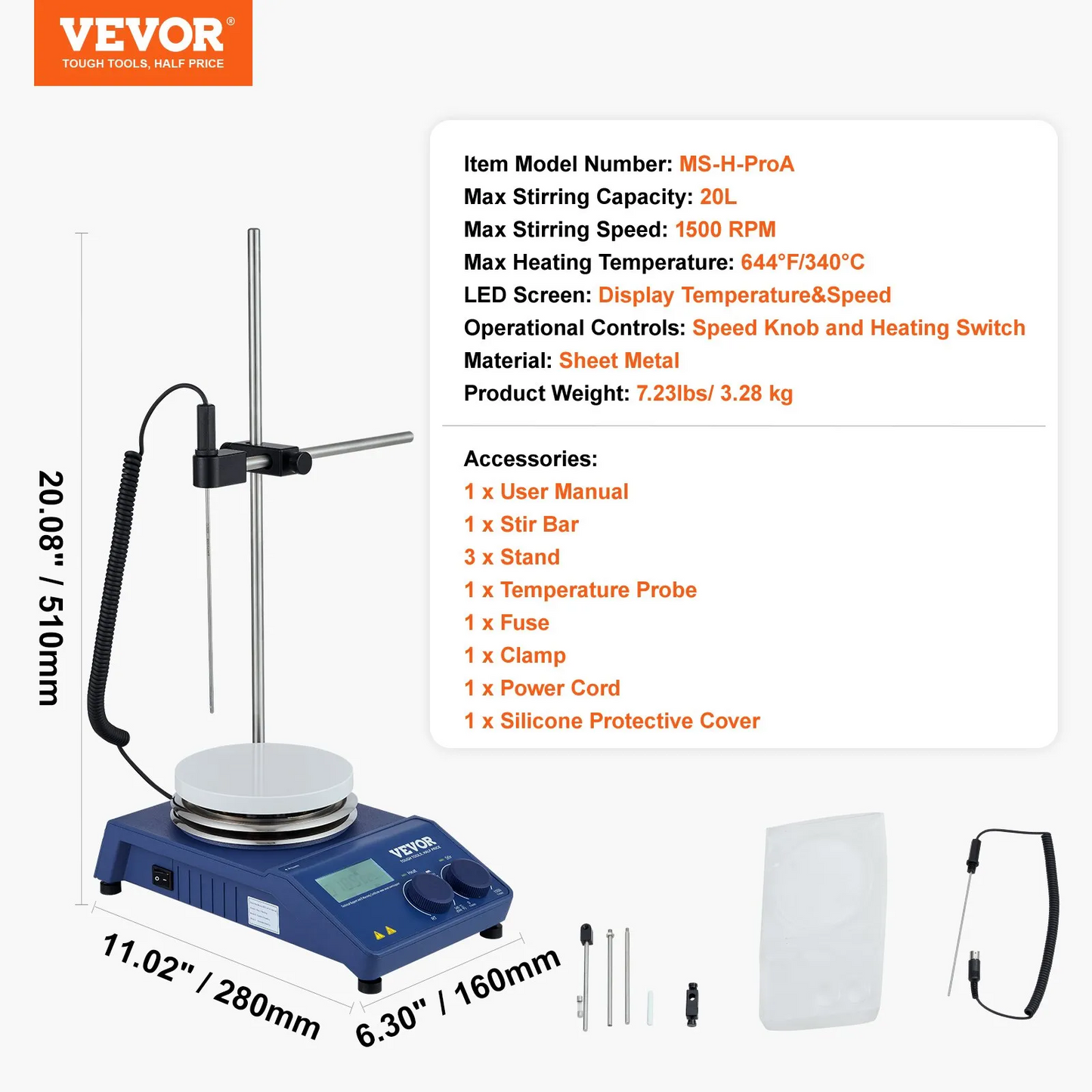 VEVOR Magnetic Stirrer Hot Plate, Max 644°F/340°C, 0-1500 RPM Hot Plate with Magnetic Stirrer,-$250