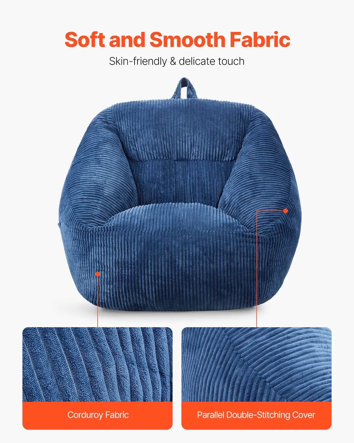 VEVOR 3 feet Bean Bag Chair with Soft Armrests and Storage Pocket Blue,-$70