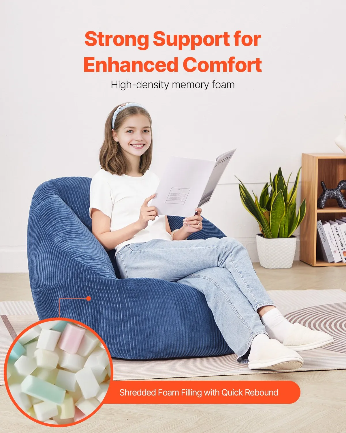 VEVOR 3 feet Bean Bag Chair with Soft Armrests and Storage Pocket Blue,-$70