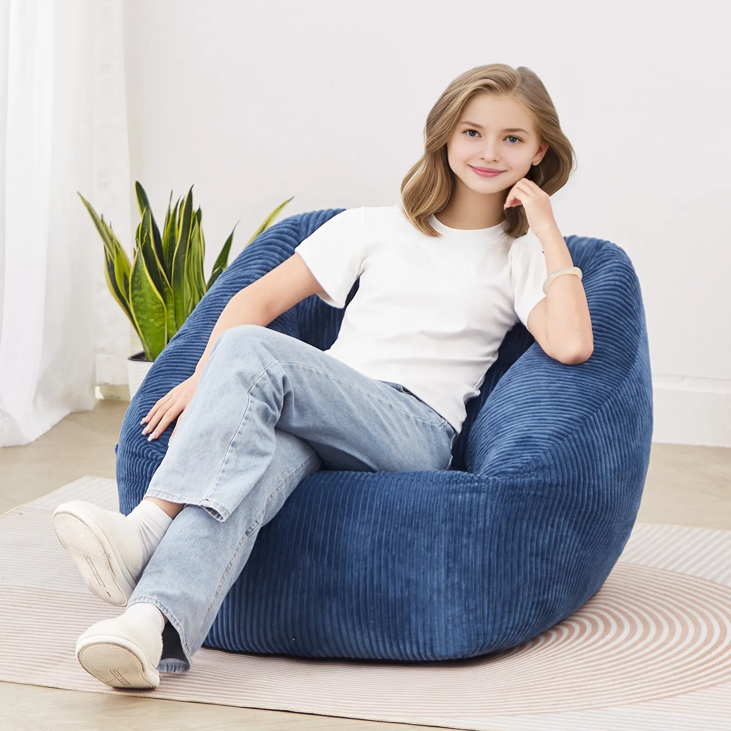 VEVOR 3 feet Bean Bag Chair with Soft Armrests and Storage Pocket Blue,-$70