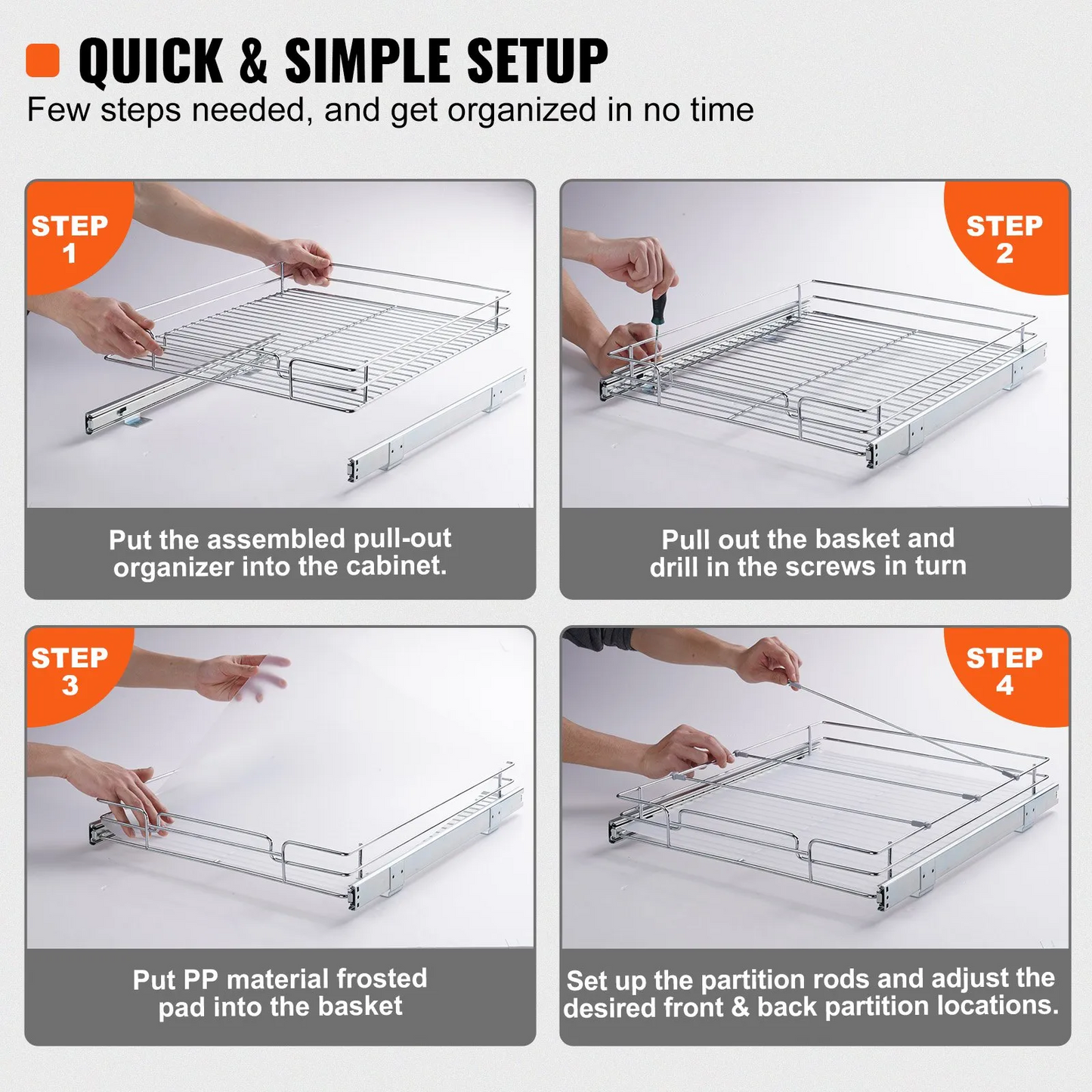 VEVOR 17"W x 21"D Pull Out Cabinet Organizer, Heavy Duty Slide Out Pantry Shelves,-$25