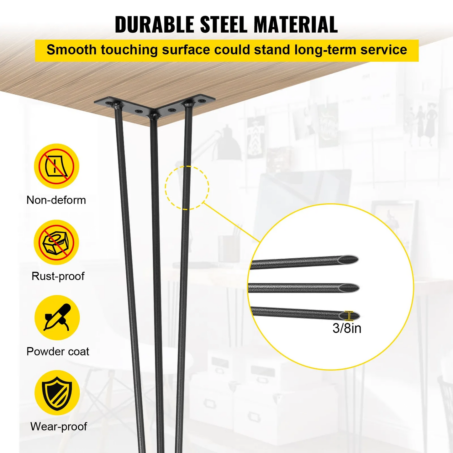 VEVOR Hairpin Table Legs 34 inch, Set of 4 DIY Desk Table Legs 3 Rods Heavy Duty,-$25