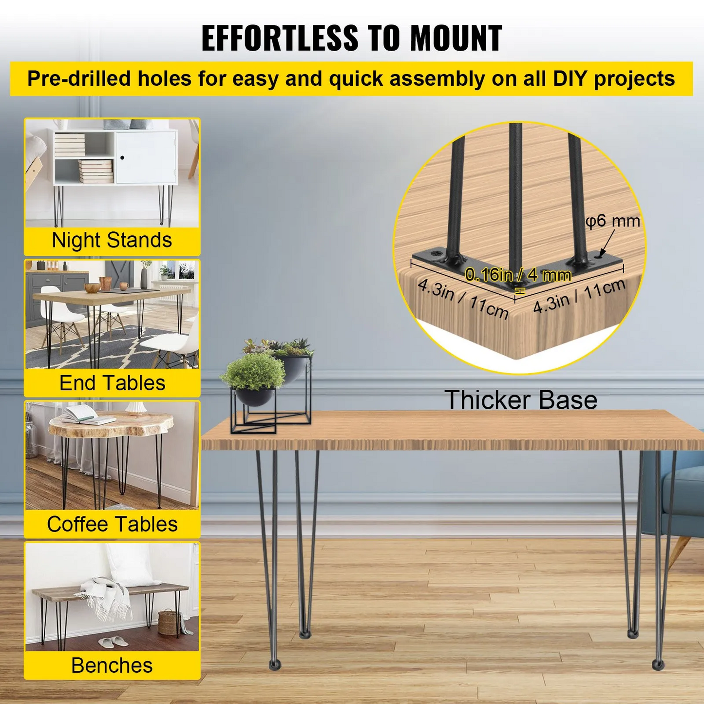 VEVOR Hairpin Table Legs 34 inch, Set of 4 DIY Desk Table Legs 3 Rods Heavy Duty,-$25