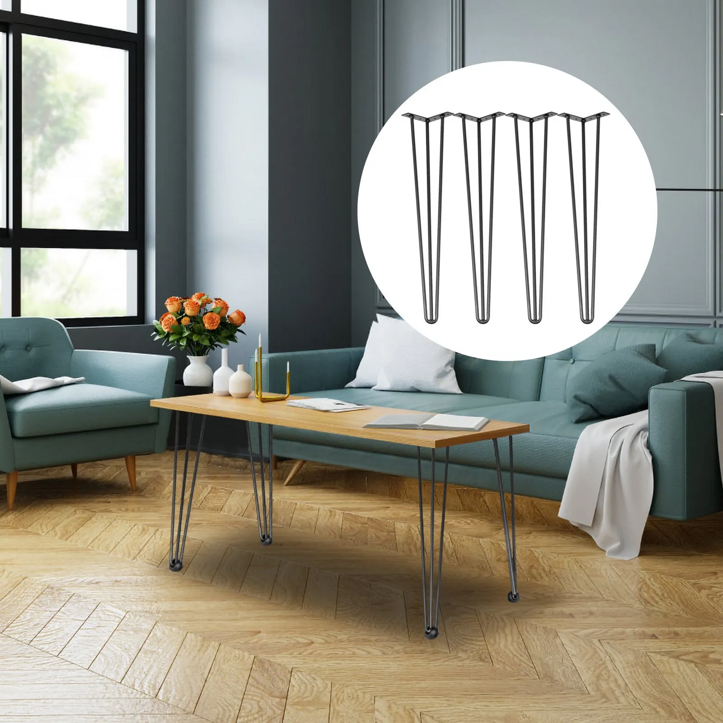 VEVOR Hairpin Table Legs 34 inch, Set of 4 DIY Desk Table Legs 3 Rods Heavy Duty,-$25
