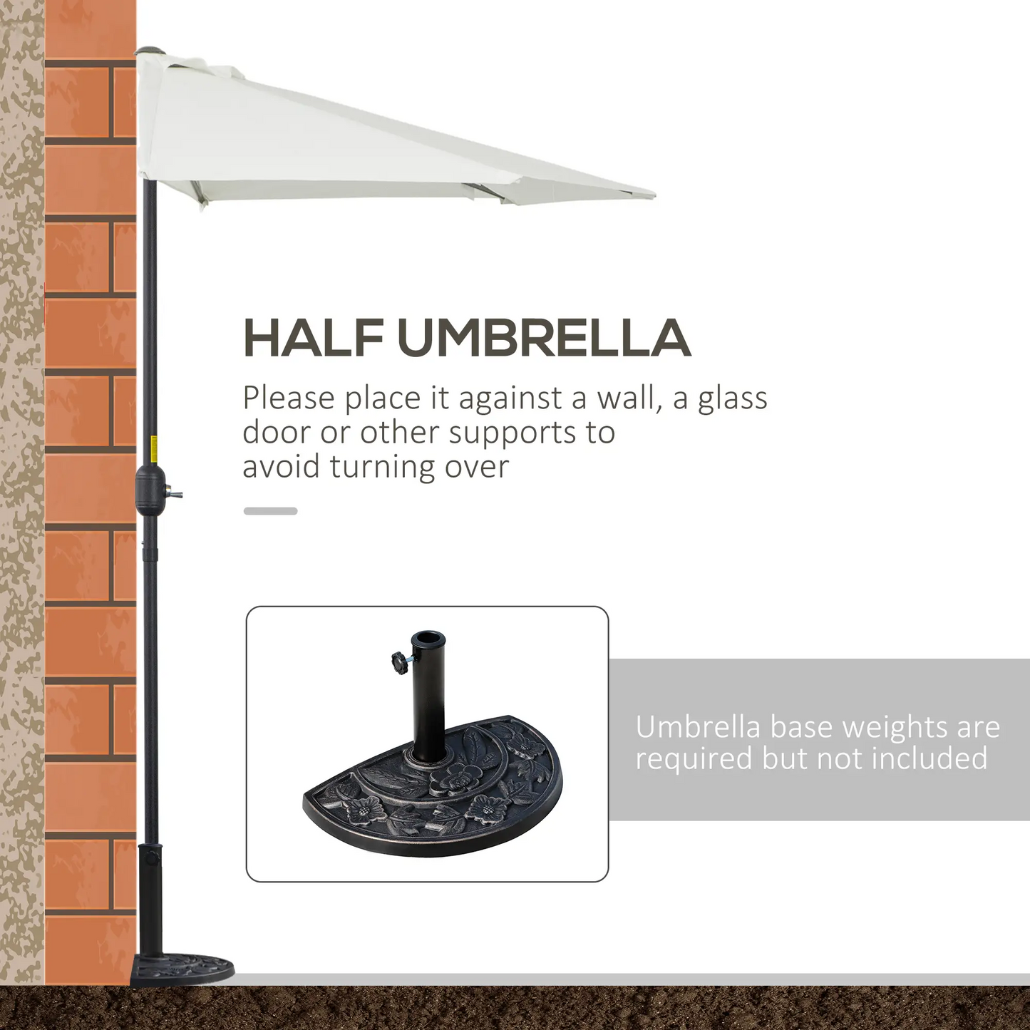BNIIB-Outsunny 9ft Half Patio Umbrella Round Balcony Umbrella Waterproof Window Sun Shade,-$80