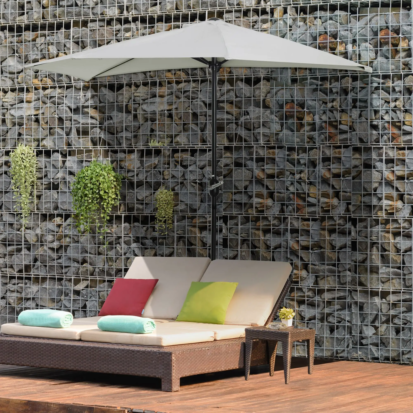BNIIB-Outsunny 9ft Half Patio Umbrella Round Balcony Umbrella Waterproof Window Sun Shade,-$80