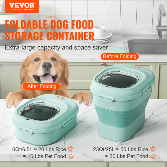 VEVOR Collapsible Dog Food Storage Container, 50 lbs Capacity Large Dispenser Bin with Attachable Casters,-$30