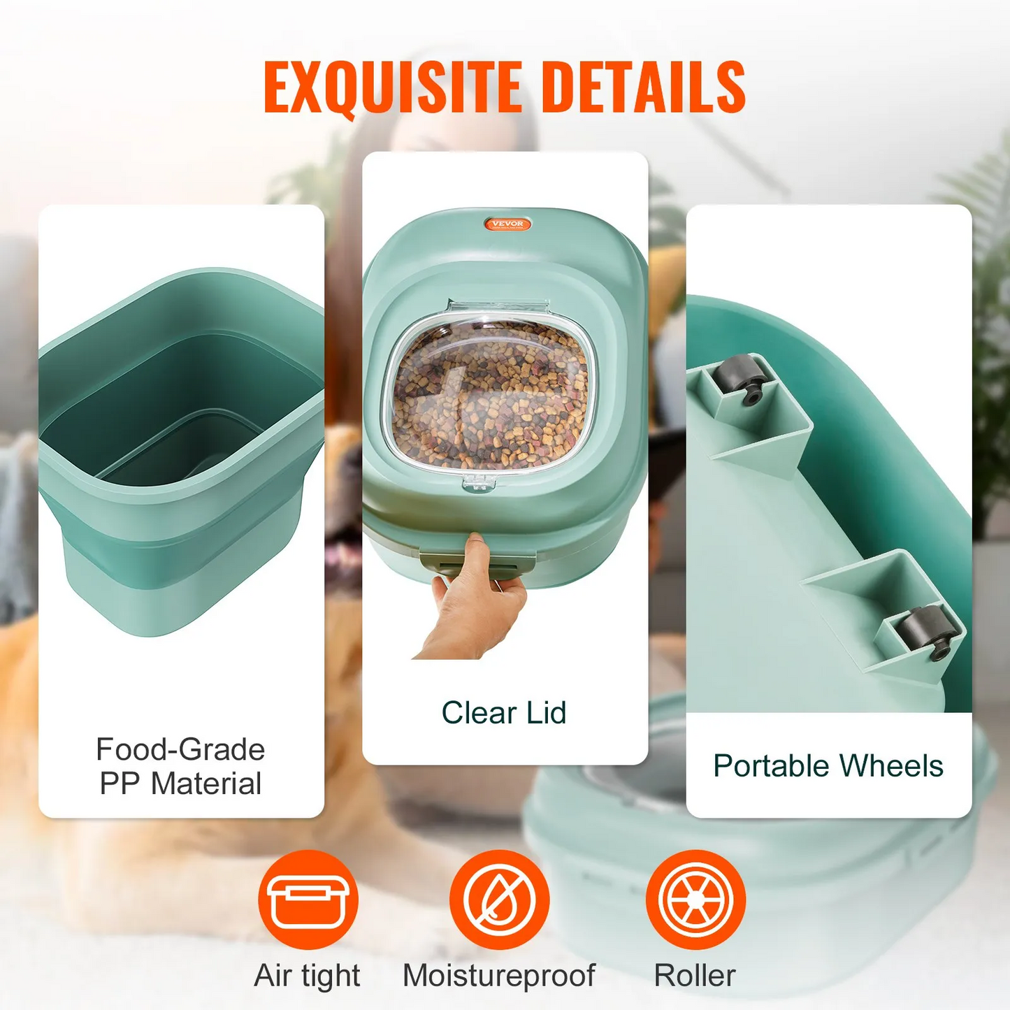 VEVOR Collapsible Dog Food Storage Container, 50 lbs Capacity Large Dispenser Bin with Attachable Casters,-$30