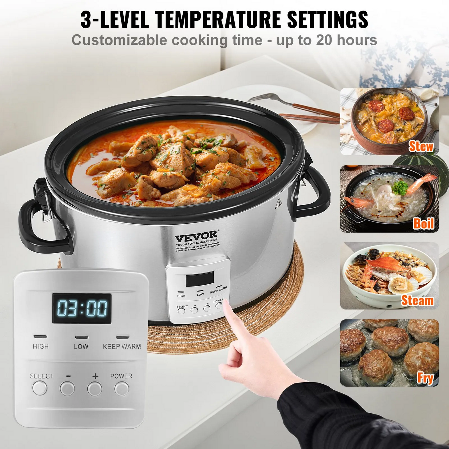 VEVOR Slow Cooker, 6QT 240W Electric Slow Cooker Pot with 3-Level Heat Settings,-$50