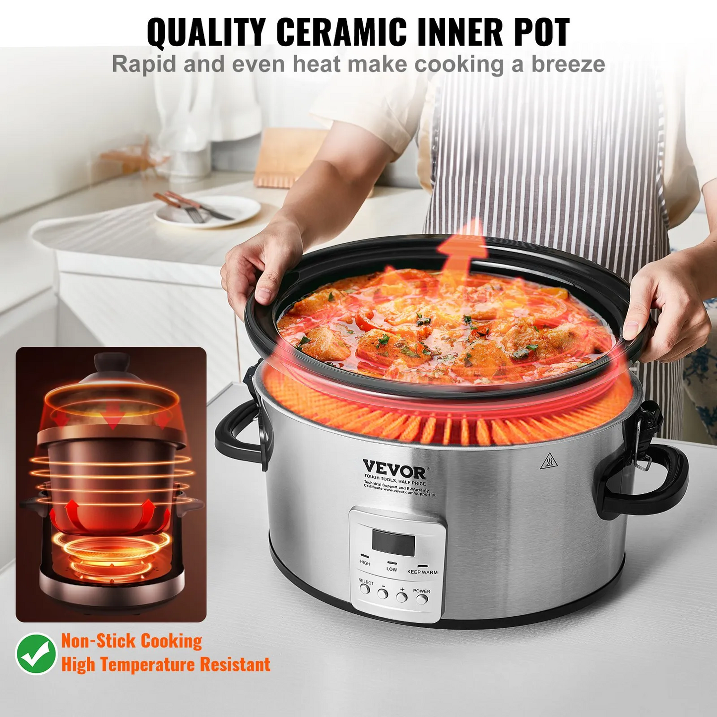 VEVOR Slow Cooker, 6QT 240W Electric Slow Cooker Pot with 3-Level Heat Settings,-$50