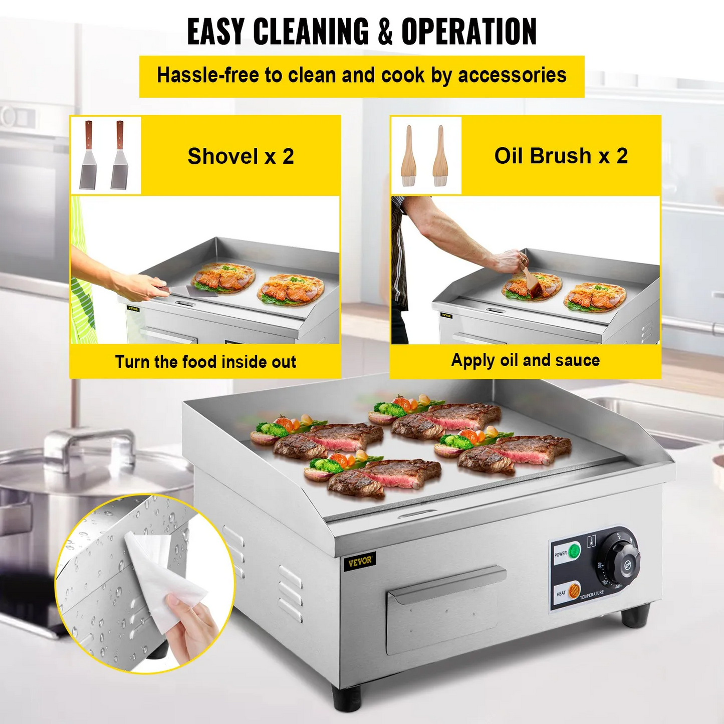 VEVOR 14\" Electric Countertop Flat Top Griddle 110V 1500W Non-Stick Commercial Electric Griddles,-$75