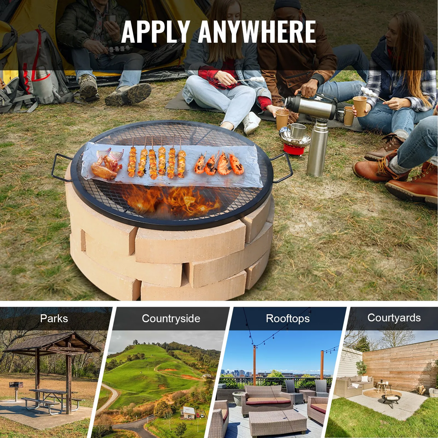 VEVOR X-Marks Fire Pit Grill Grate, Round Cooking Grate, Heavy Duty Steel Campfire BBQ Grill Grid,-$35