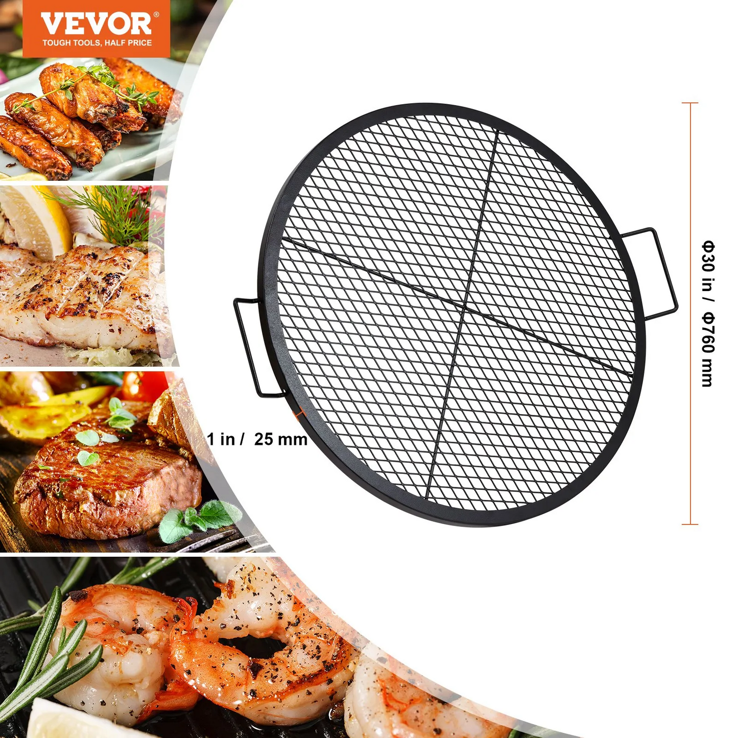 VEVOR X-Marks Fire Pit Grill Grate, Round Cooking Grate, Heavy Duty Steel Campfire BBQ Grill Grid,-$35