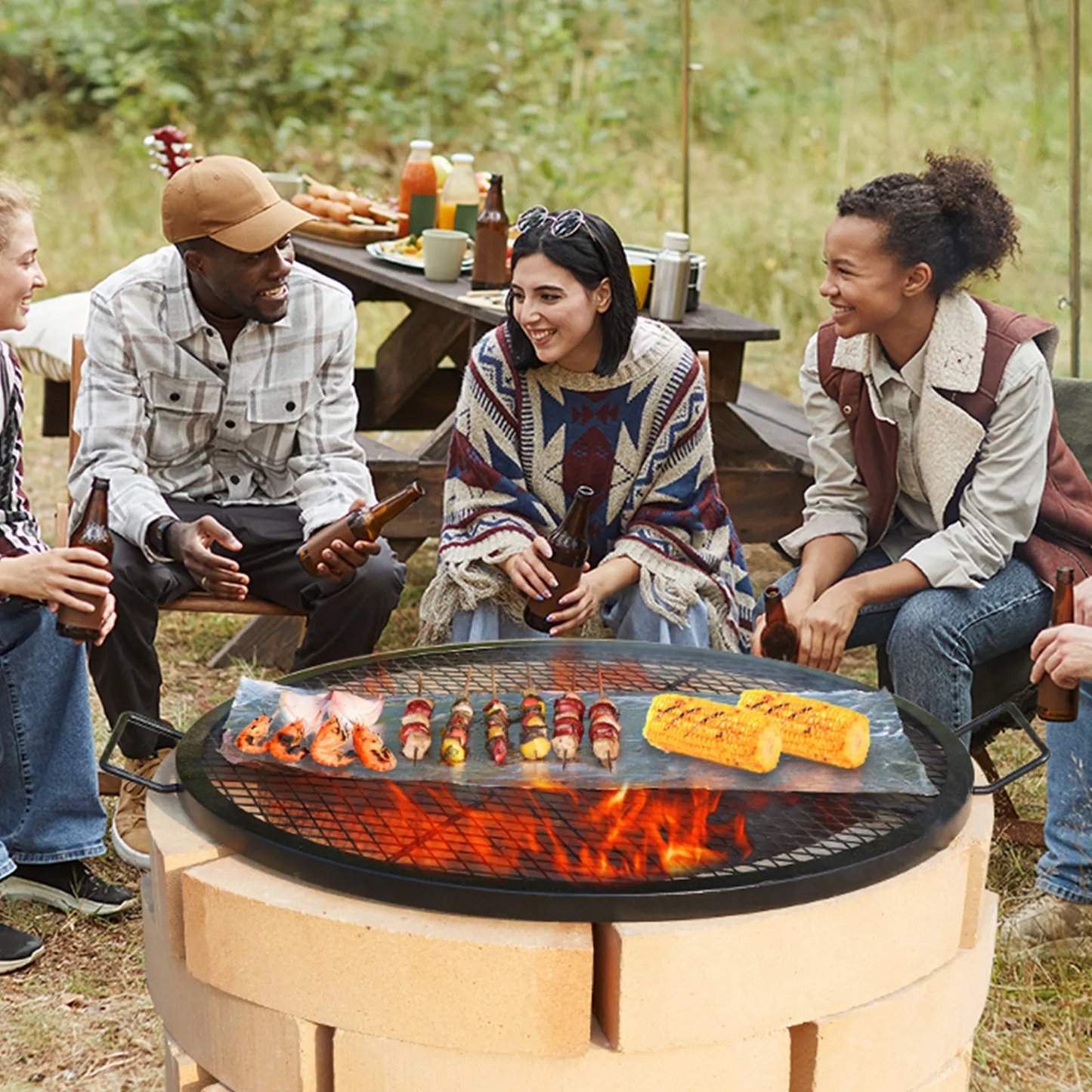 VEVOR X-Marks Fire Pit Grill Grate, Round Cooking Grate, Heavy Duty Steel Campfire BBQ Grill Grid,-$35