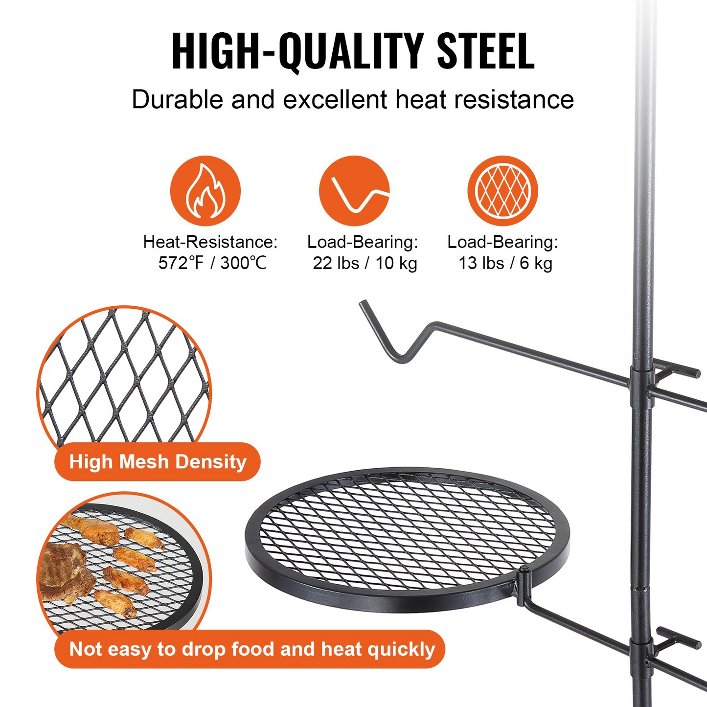 VEVOR Swivel Campfire Grill, Fire Pit Grill Grate over Fire Pits, Heavy Duty Steel Grill Grates, 360°Adjustable,-$35