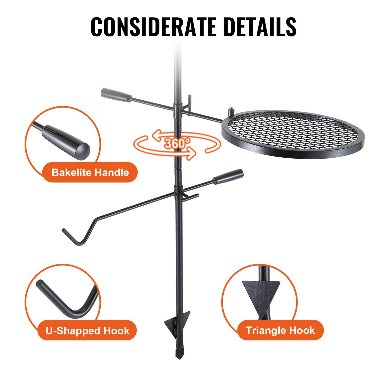 VEVOR Swivel Campfire Grill, Fire Pit Grill Grate over Fire Pits, Heavy Duty Steel Grill Grates, 360°Adjustable,-$35
