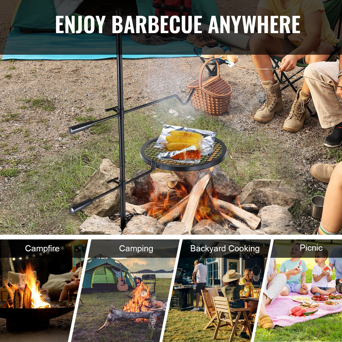 VEVOR Swivel Campfire Grill, Fire Pit Grill Grate over Fire Pits, Heavy Duty Steel Grill Grates, 360°Adjustable,-$35