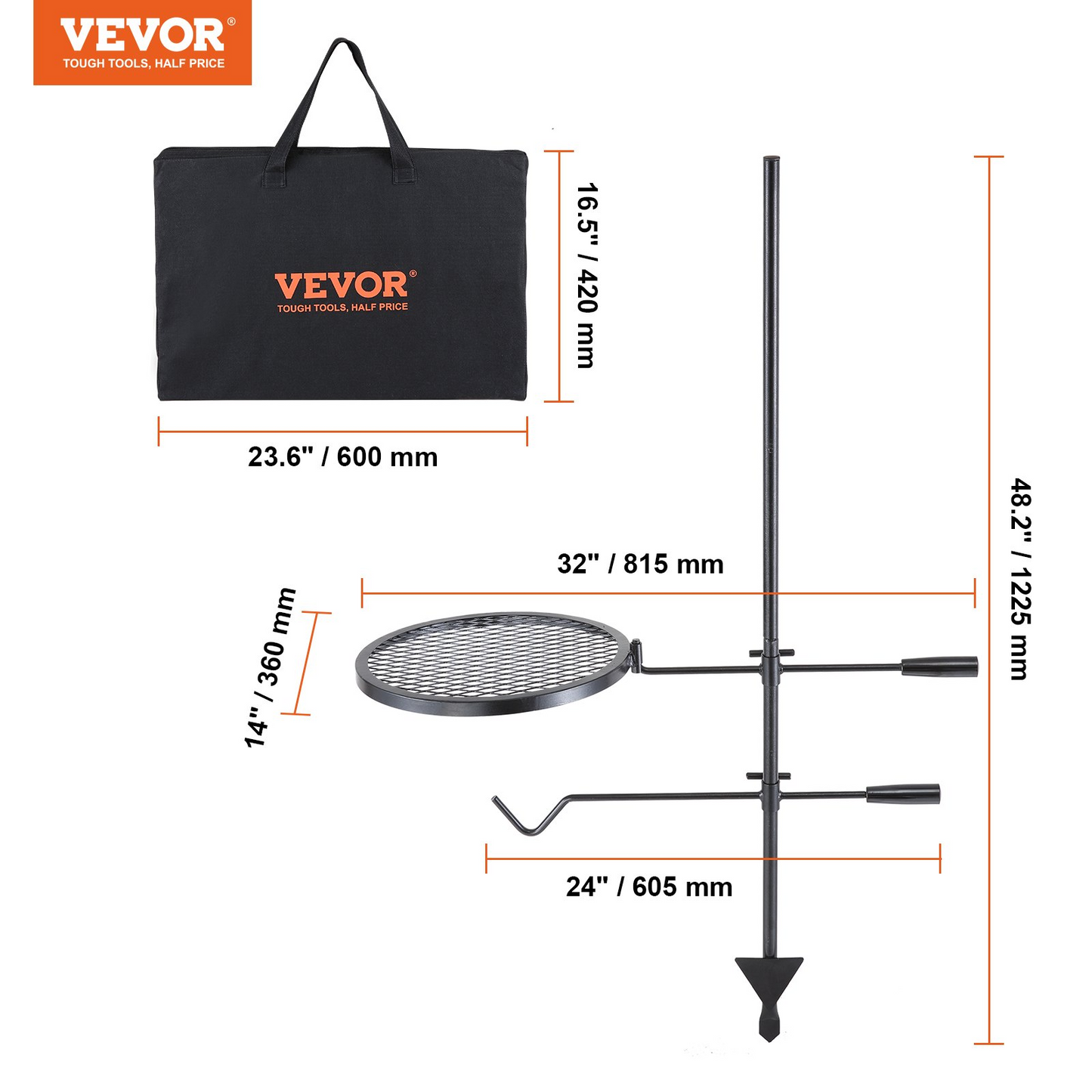 VEVOR Swivel Campfire Grill, Fire Pit Grill Grate over Fire Pits, Heavy Duty Steel Grill Grates, 360°Adjustable,-$35