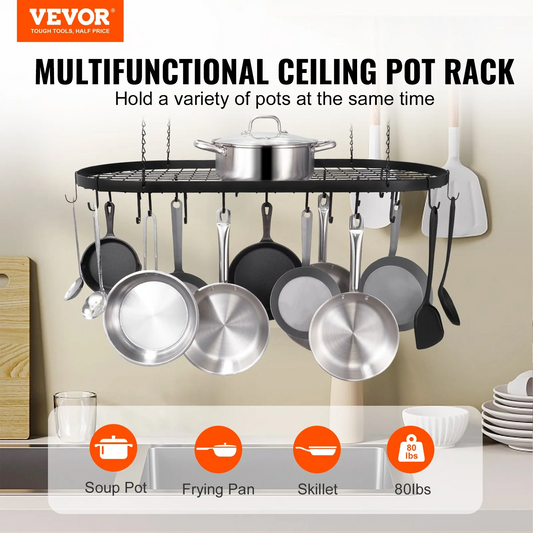VEVOR Hanging Pot Rack, 36 inch Hanging Pot Rack Ceiling Mount, Ceiling Pot Rack with 20 S Hooks,-$35