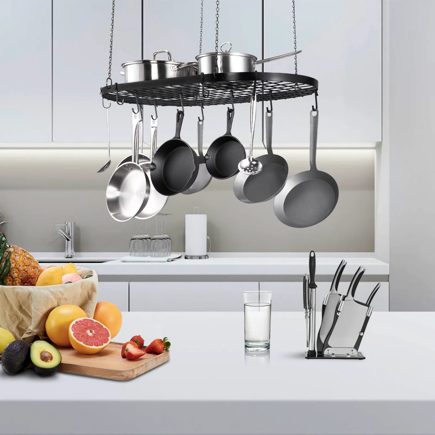 VEVOR Hanging Pot Rack, 36 inch Hanging Pot Rack Ceiling Mount, Ceiling Pot Rack with 20 S Hooks,-$35