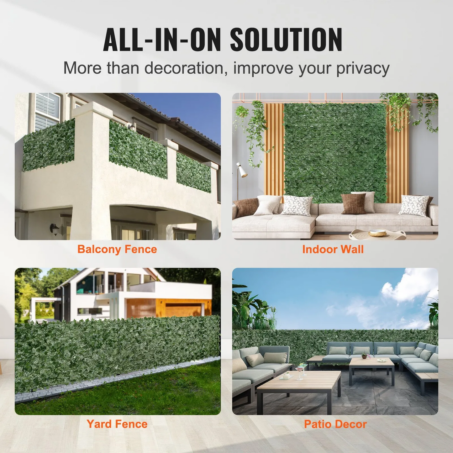 VEVOR Ivy Privacy Fence, 96 x 72 in Artificial Green Wall Screen, Greenery Ivy Fence with Mesh Cloth Backing,-$45
