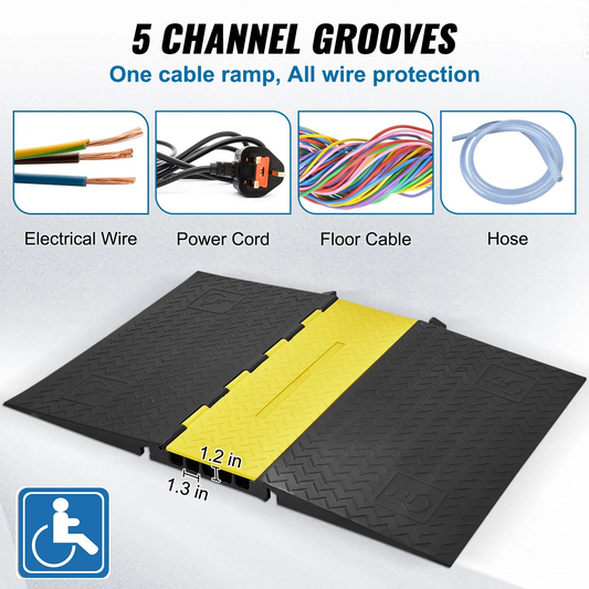 VEVOR Rubber Cable Protector Ramp, 5 Channel, 22000 lbs/axle Capacity Heavy Duty Wire Cover Ramp,-$95